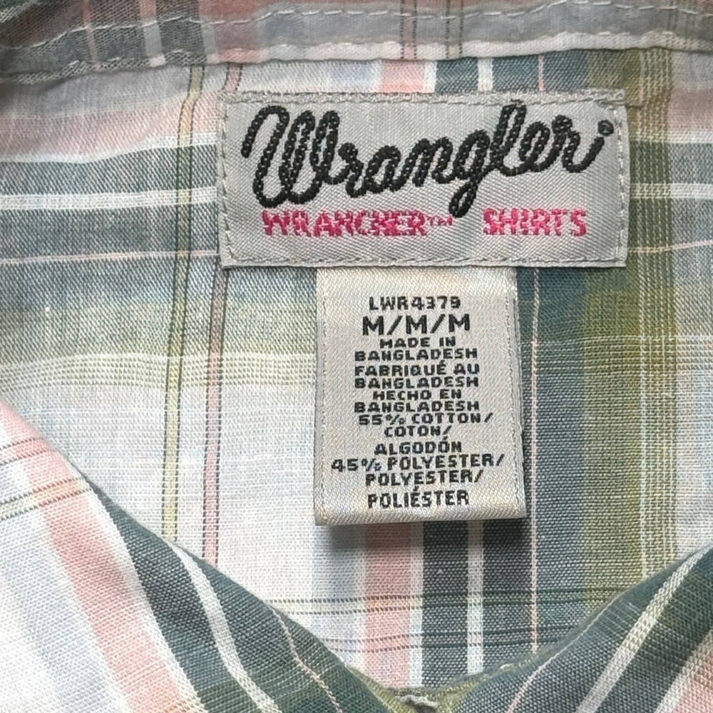 Wrangler Wrancher Shirt Women's Medium Green Plaid Pearl Snap Sleeveless Classic - Picture 6 of 7